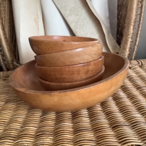Vintage Boho Nevco Wood Salad Serving Set Bowls - Picture 2 of 6